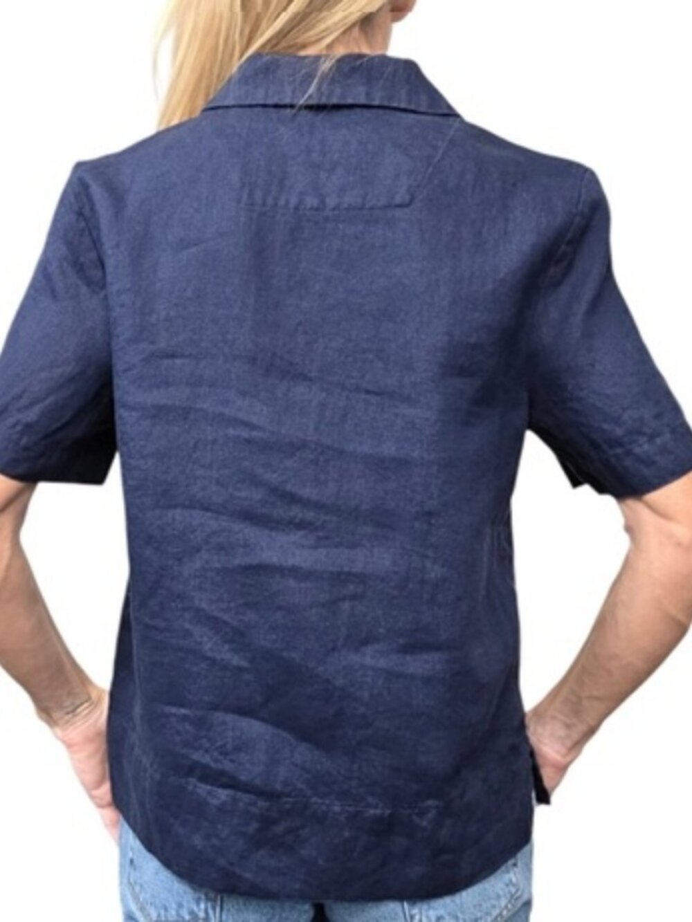 Quince 100% Linen Navy Camp Shirt Button Front Top S - Picture 2 of 9